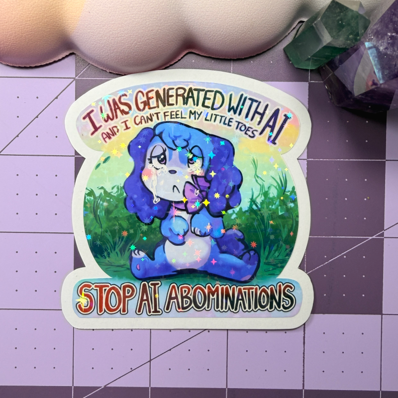 All Five Anti AI Art The Sad Dog Is Blue Stickers