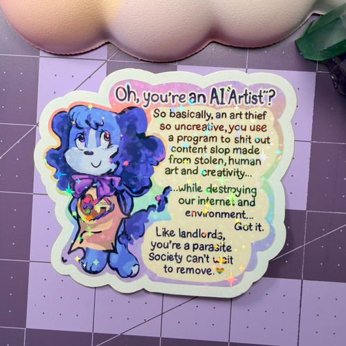 AI "Artist" Anti AI Art Sticker, The Sad Dog Is Blue