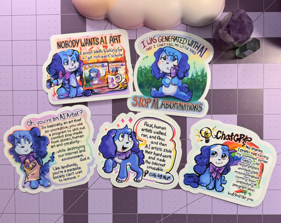 All Five Anti AI Art The Sad Dog Is Blue Stickers