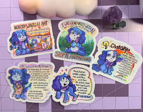 All Five Anti AI Art The Sad Dog Is Blue Stickers