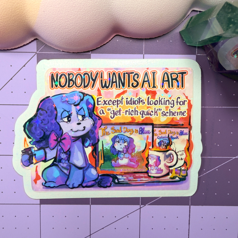 All Five Anti AI Art The Sad Dog Is Blue Stickers