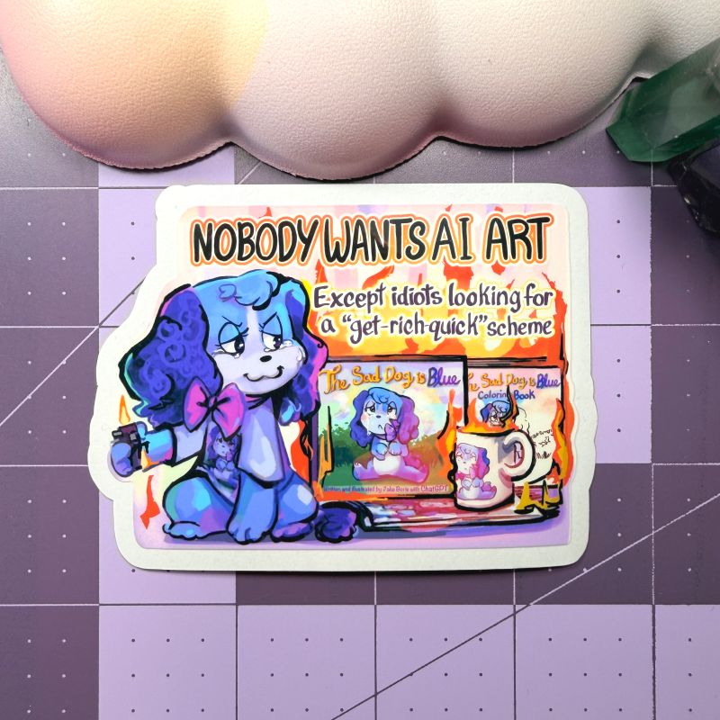 All Five Anti AI Art The Sad Dog Is Blue Stickers